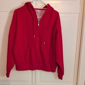 PINK Victoria's Secret Sparkling Red Half-Zip Hoodie Size M LIKE NEW CONDITION